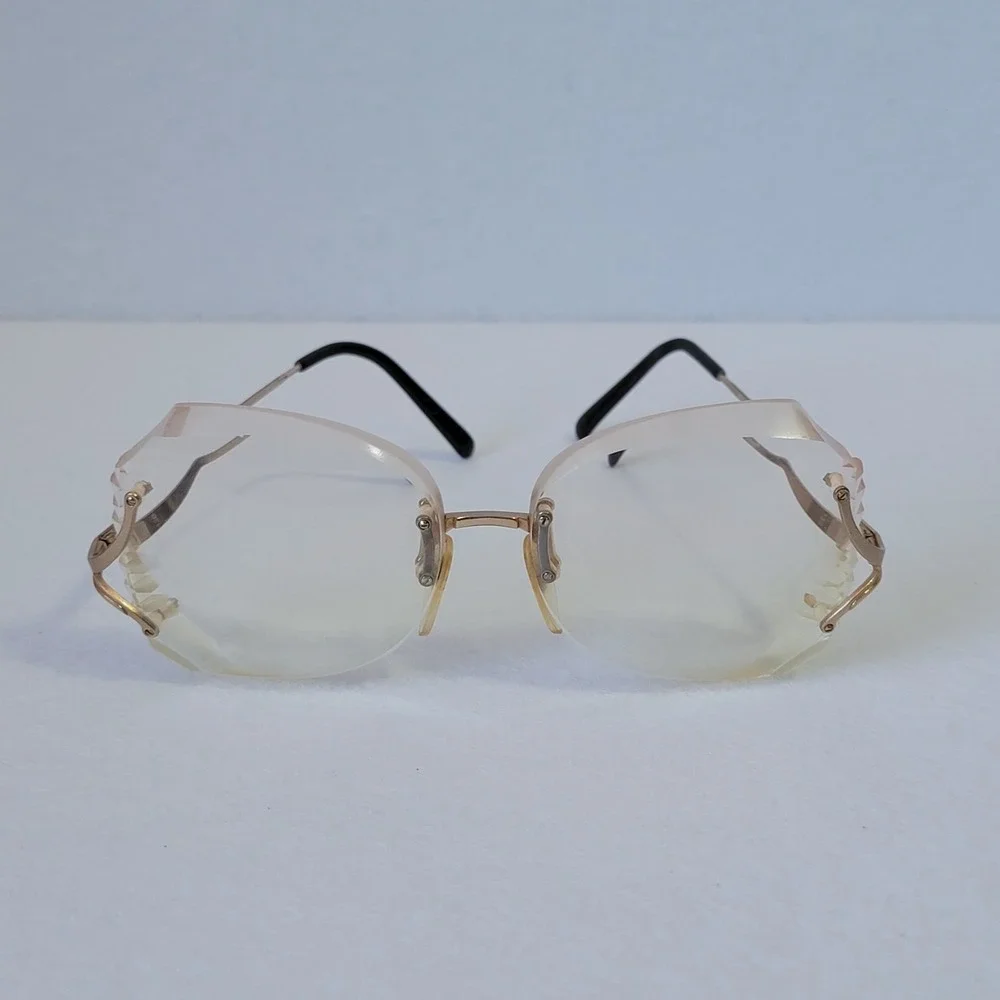 VTG Marcolin Italy Faceted Rimless Clear Glasses 80s Luxury Butterfly Beveled